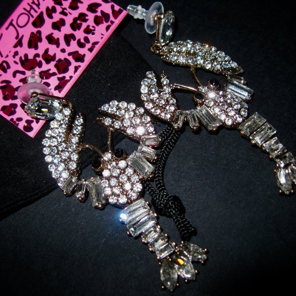Betsey Johnson Jewelry - Sparkling Clear Crystal Drop Earrings - Gold Tone